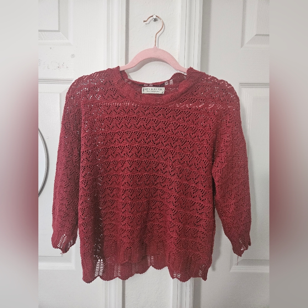 Women's Burgundy Crochet Sweater